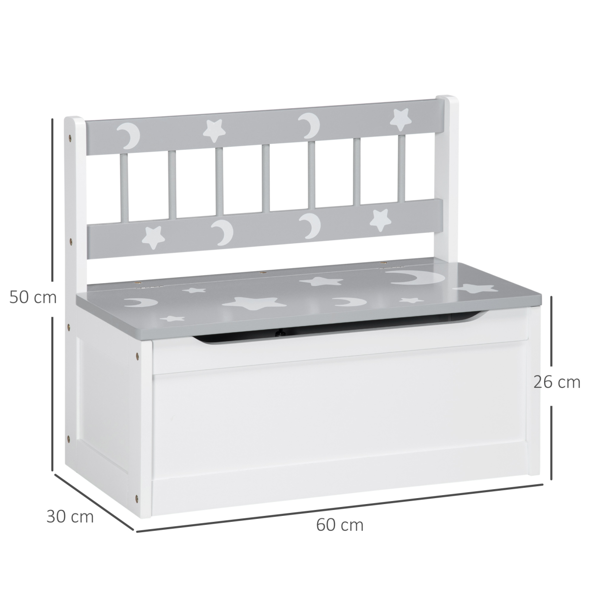 2-in-1 Kids Toy Chest with Seat & Backrest – MDF & Pine Wood