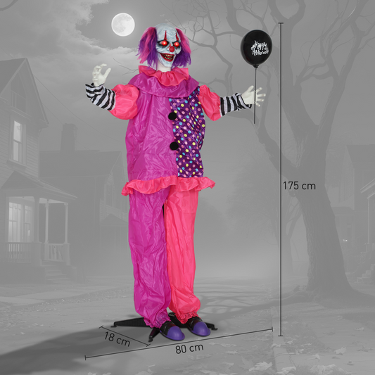 175cm Life-Size Halloween Clown with Moving Body, Mouth & Lights – Pinkish Purple