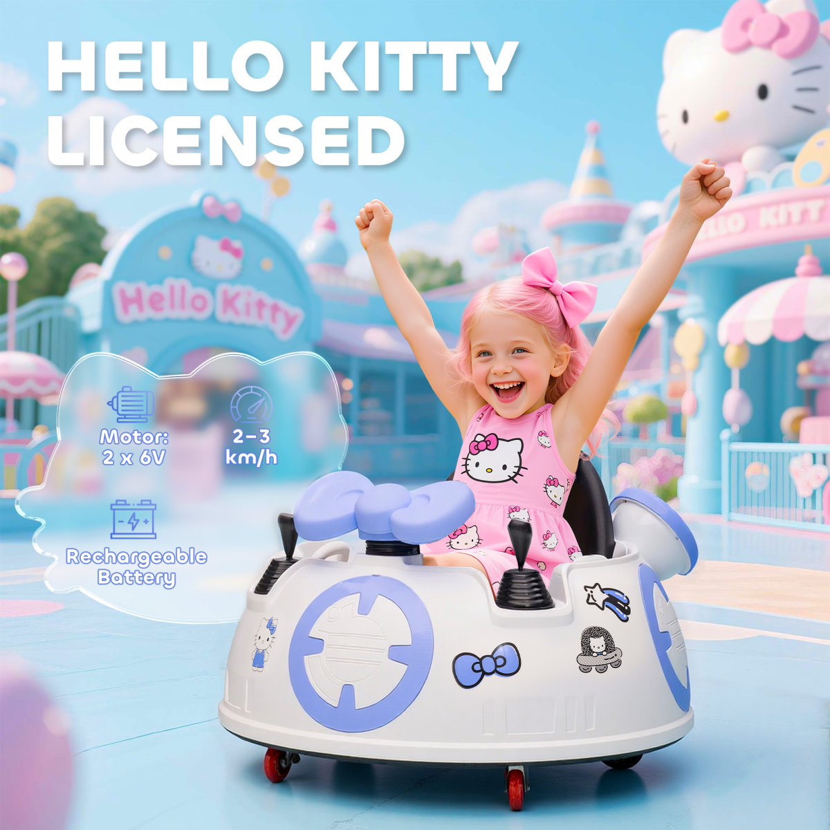 Official Hello Kitty 6V Kids’ Electric Bumper Car – White & Purple