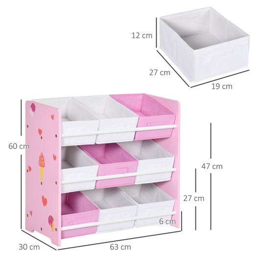 Kids Storage Unit with 9 Removable Baskets – Pink & White