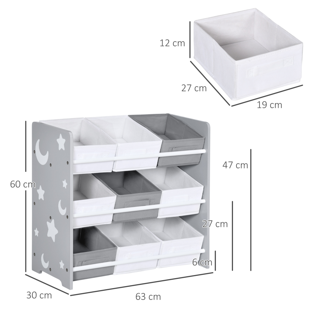 Kids Storage Unit with 9 Removable Baskets – Grey