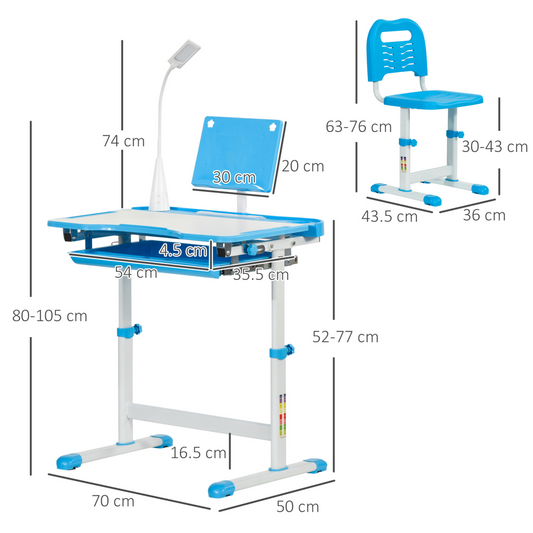 Adjustable Kids Study Desk & Chair Set with Lamp – Blue