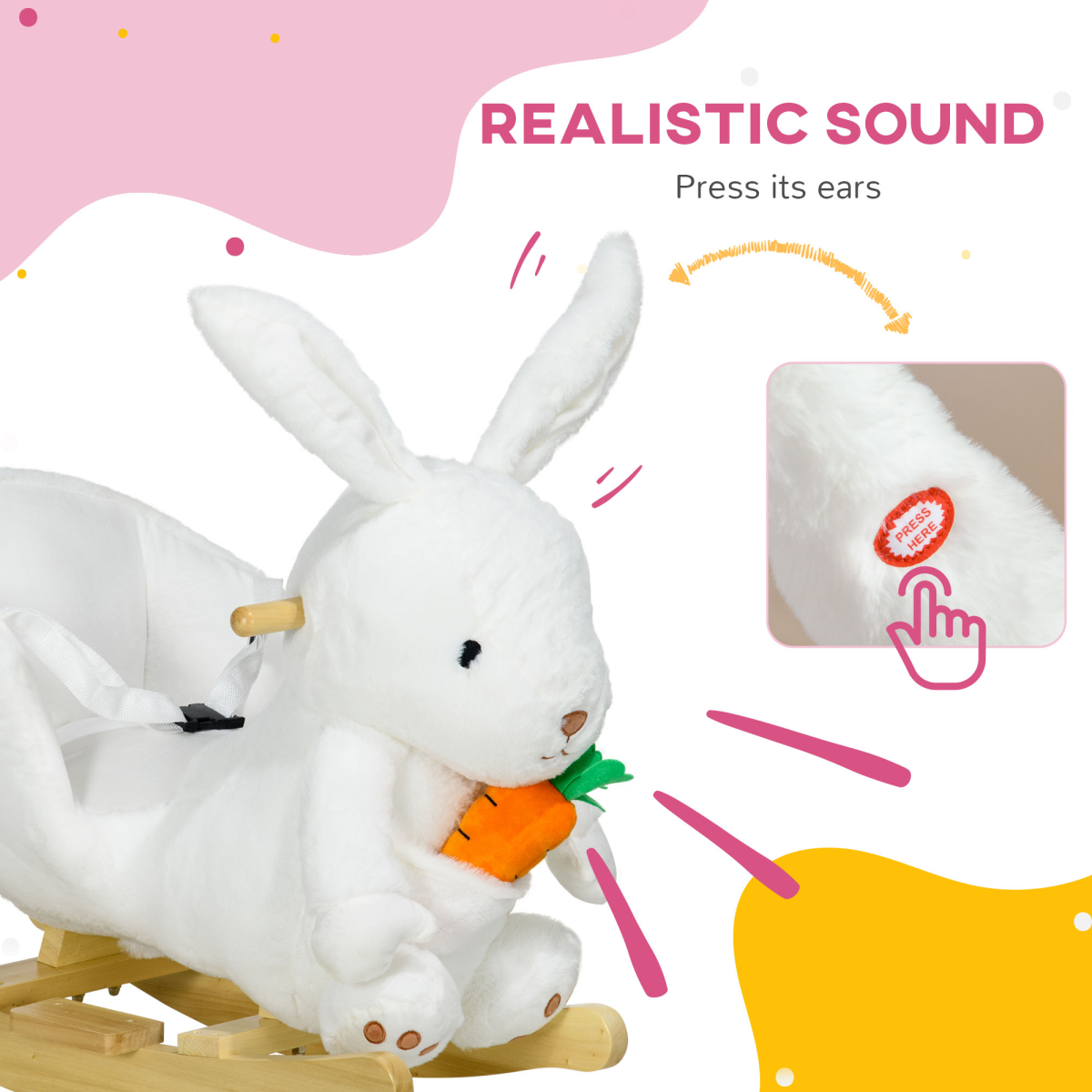 HOMCOM Rabbit Rocking Horse with Sounds, Carrot Toy & Seatbelt β Ages 18β36 Months