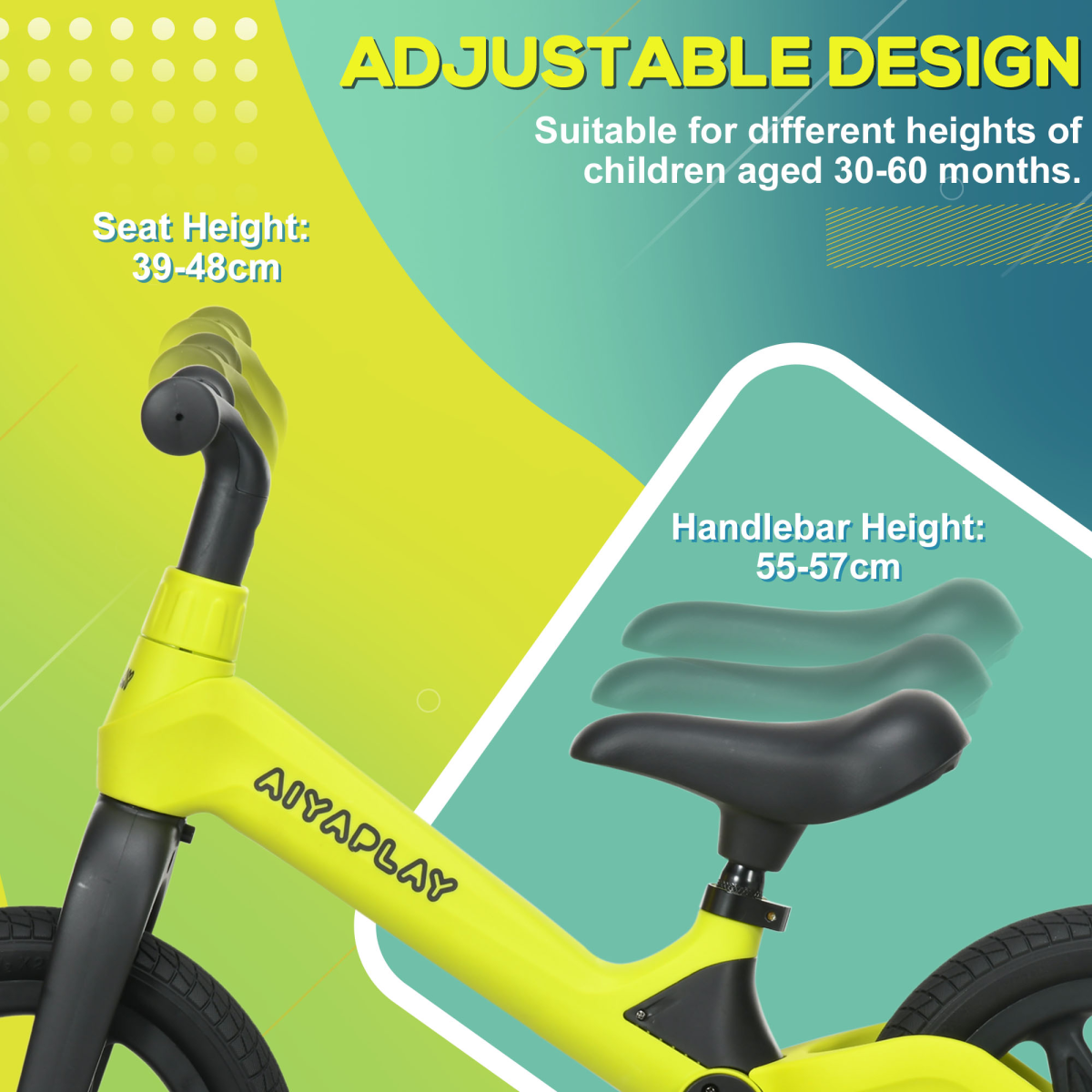 Kids Balance Bike with Adjustable Seat & Handlebar – Green & Black