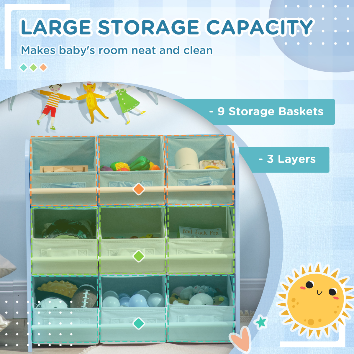 Kids Storage Unit with 9 Removable Baskets – Blue