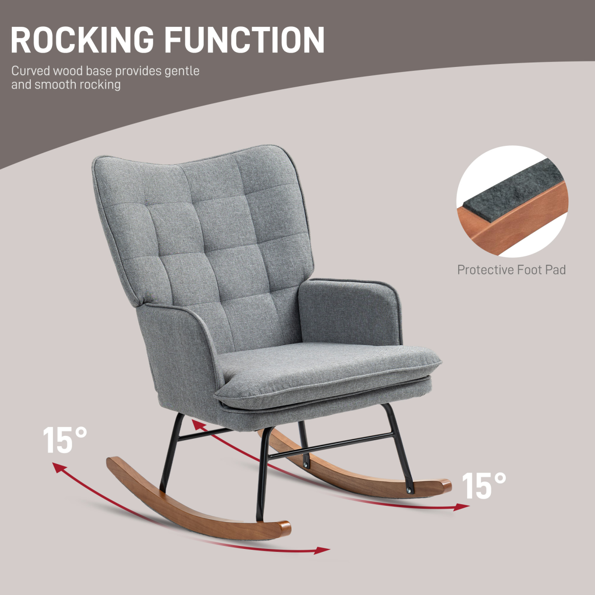 Rocking Chair with Footstool Fabric Wingback Chair