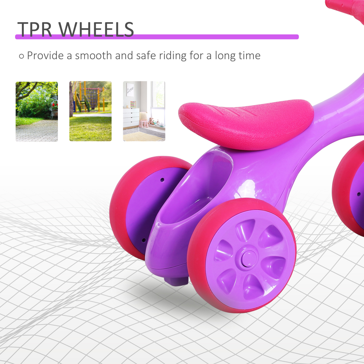 Baby Balance Bike with 4 Wheels & Toy Storage Bin – Violet