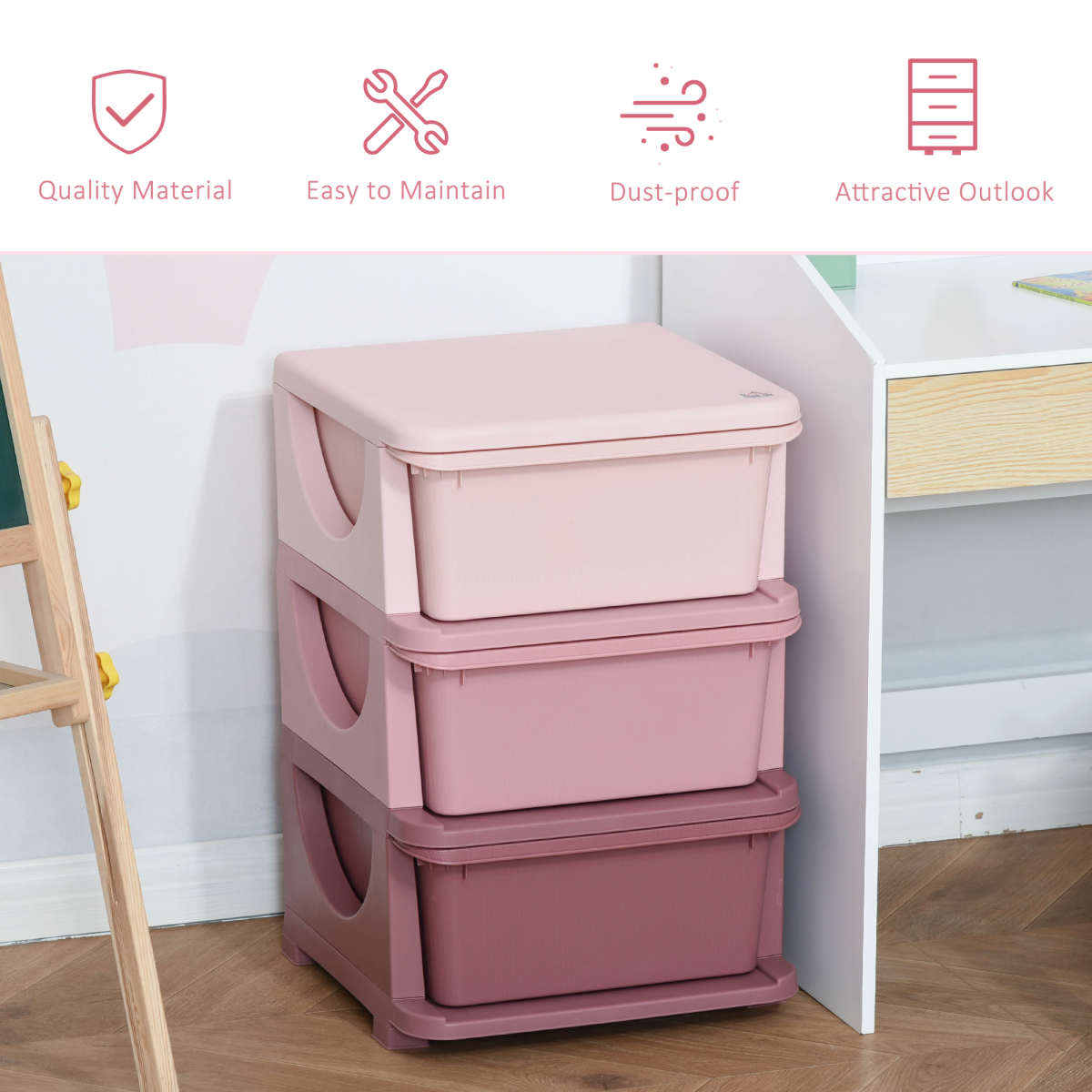 3-Drawer Plastic Storage Unit for Kids’ Rooms