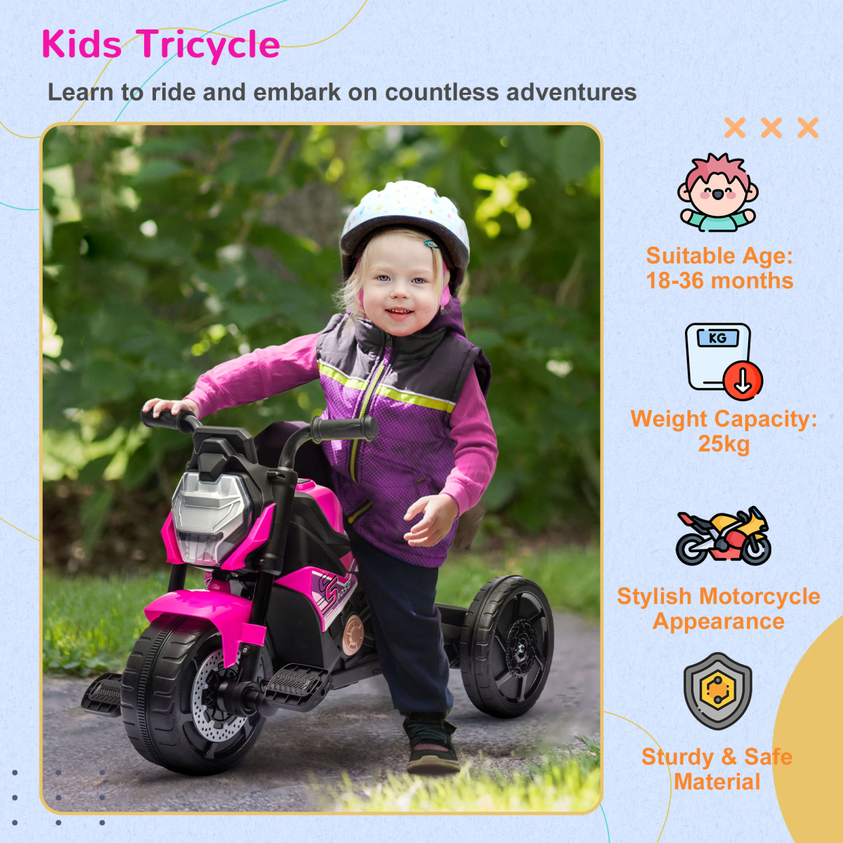 3-in-1 Kids Ride-On Motorcycle – Tricycle, Balance Bike & Sliding Car (Pink)