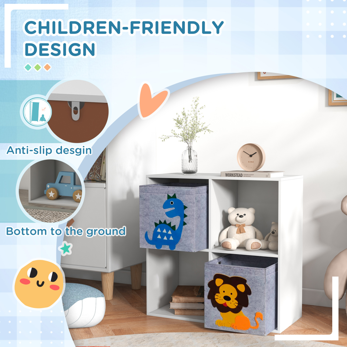 Kids Toy Organiser with 2 Fabric Drawers – White & Grey