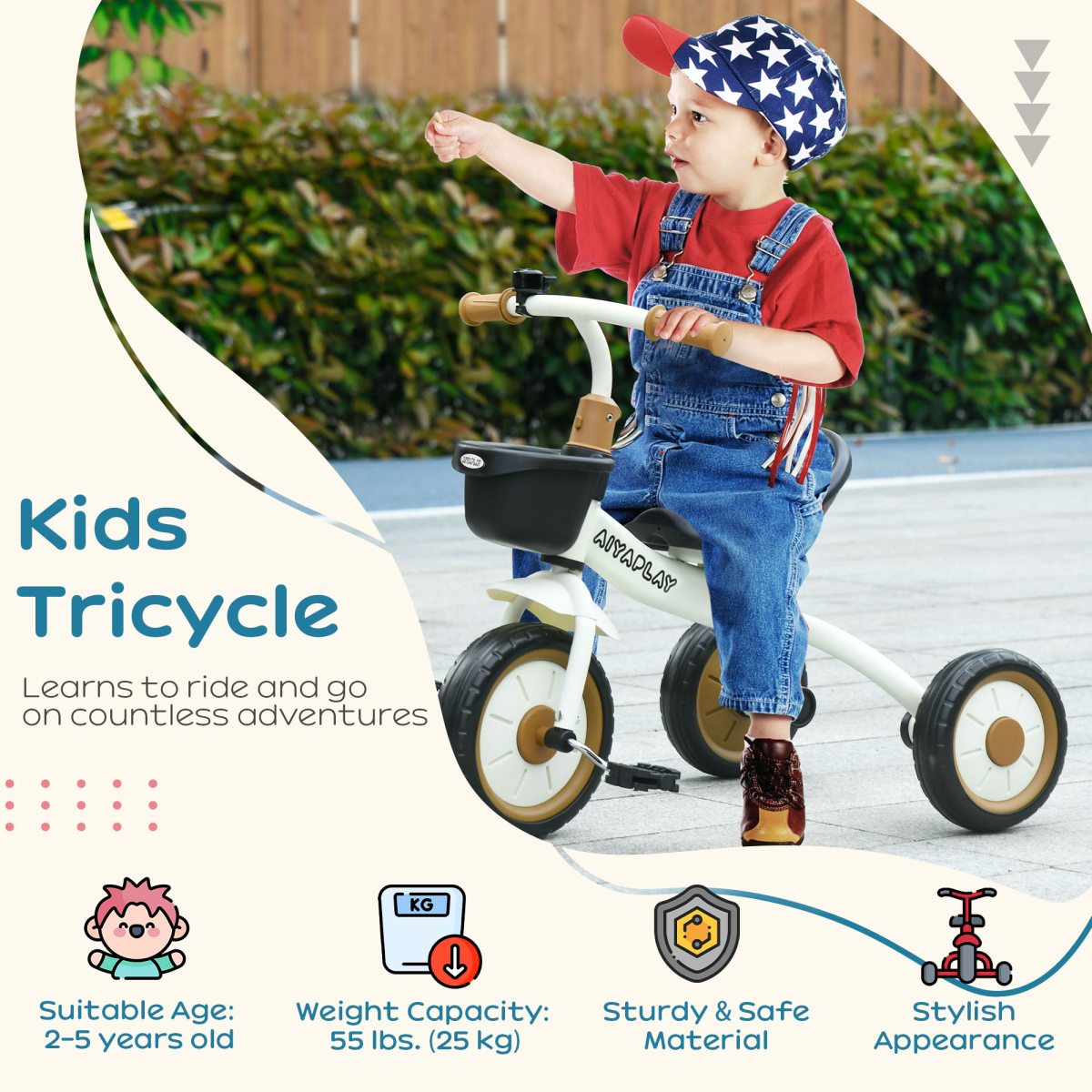 Kids Balance Bike with Basket – White (Ages 2–5 Years)