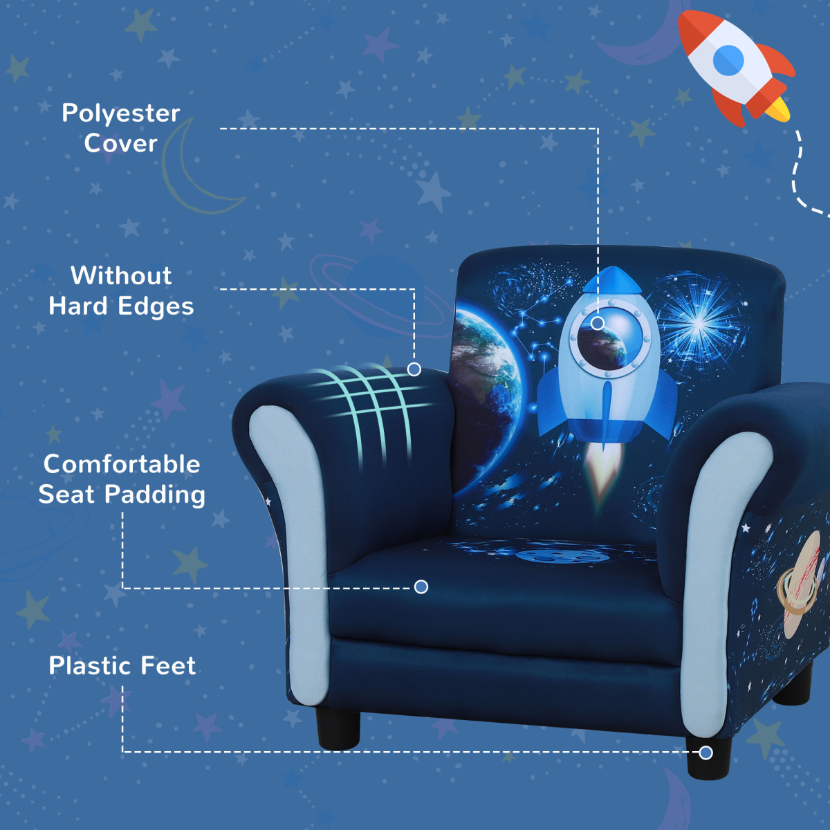 HOMCOM Kids Mini Sofa Chair with Armrest – Blue (Ages 3-6)