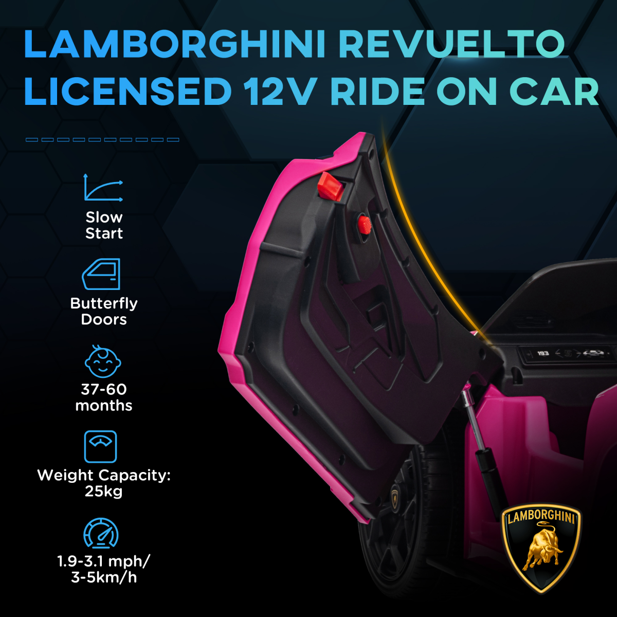 Licensed Lamborghini Revuelto Ride-On Car – Pink
