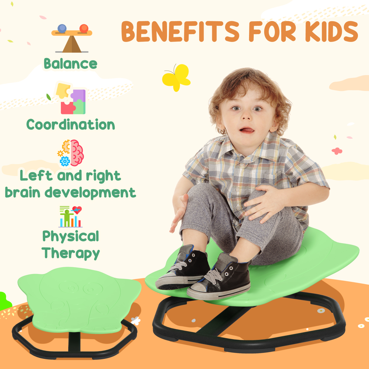 Kids’ Multifunctional Spinning Seat – Green