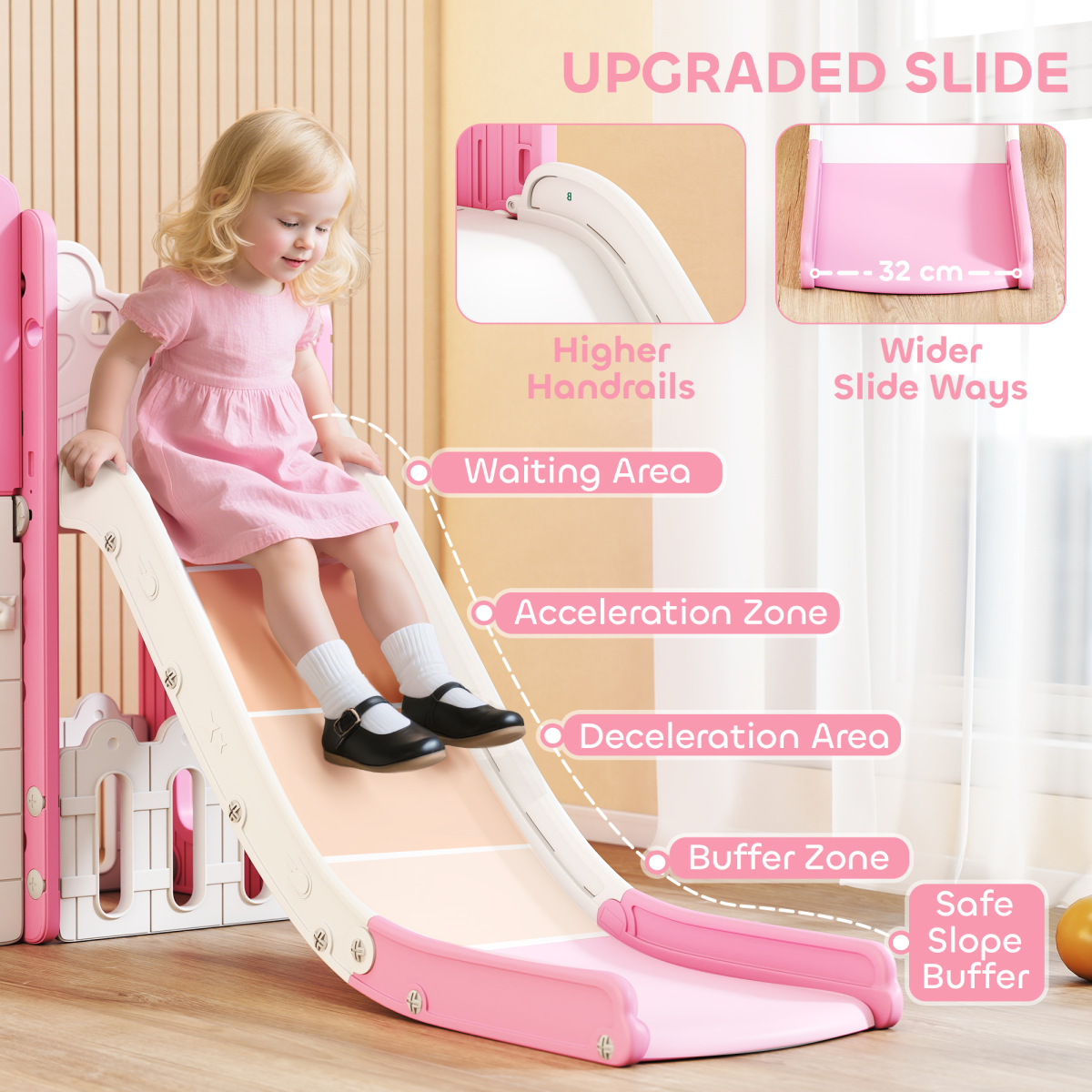 7-in-1 Indoor Playground Slide Set ā Pink & White