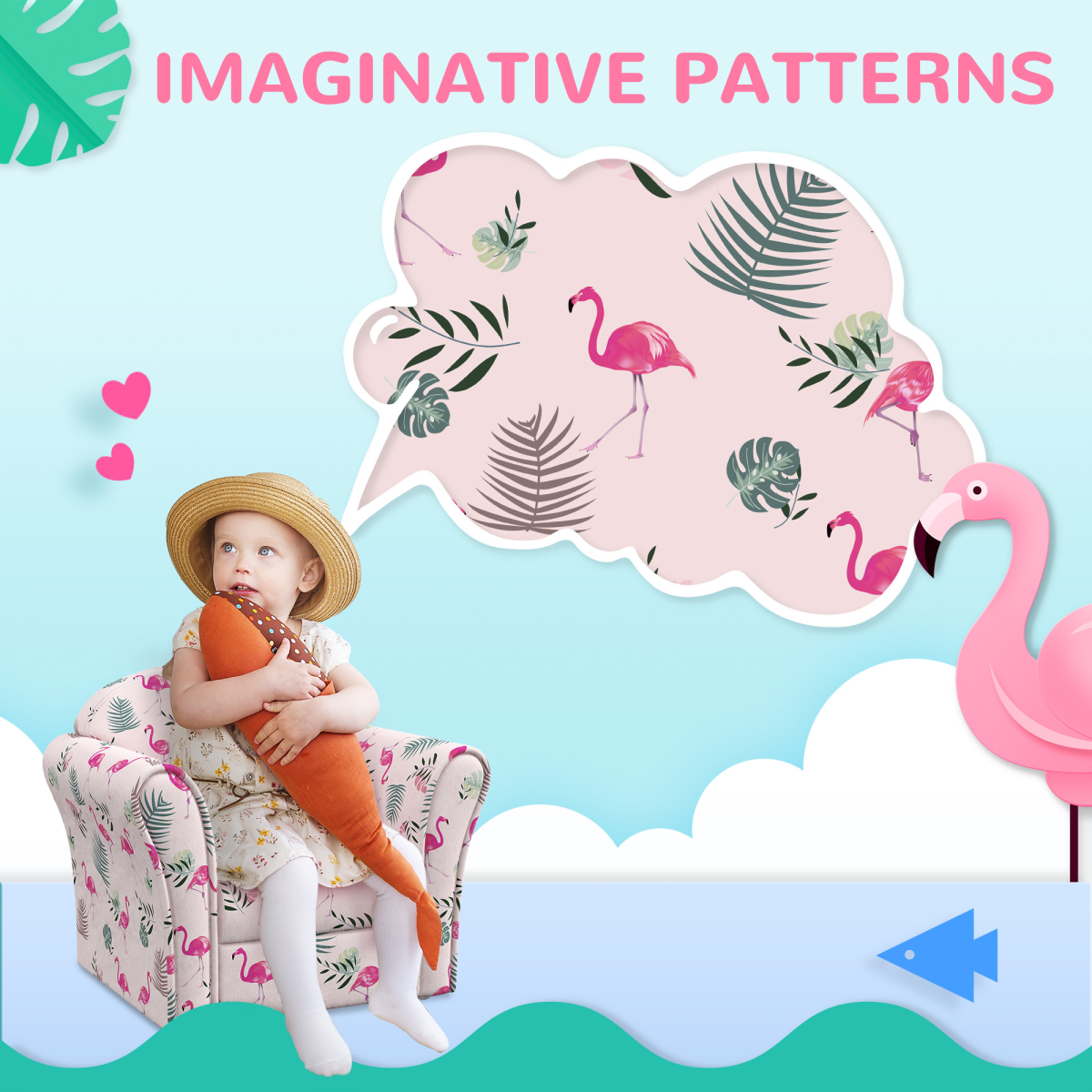 Kids Flamingo Armchair – Pink Toddler Sofa Chair (Ages 18–36 Months)