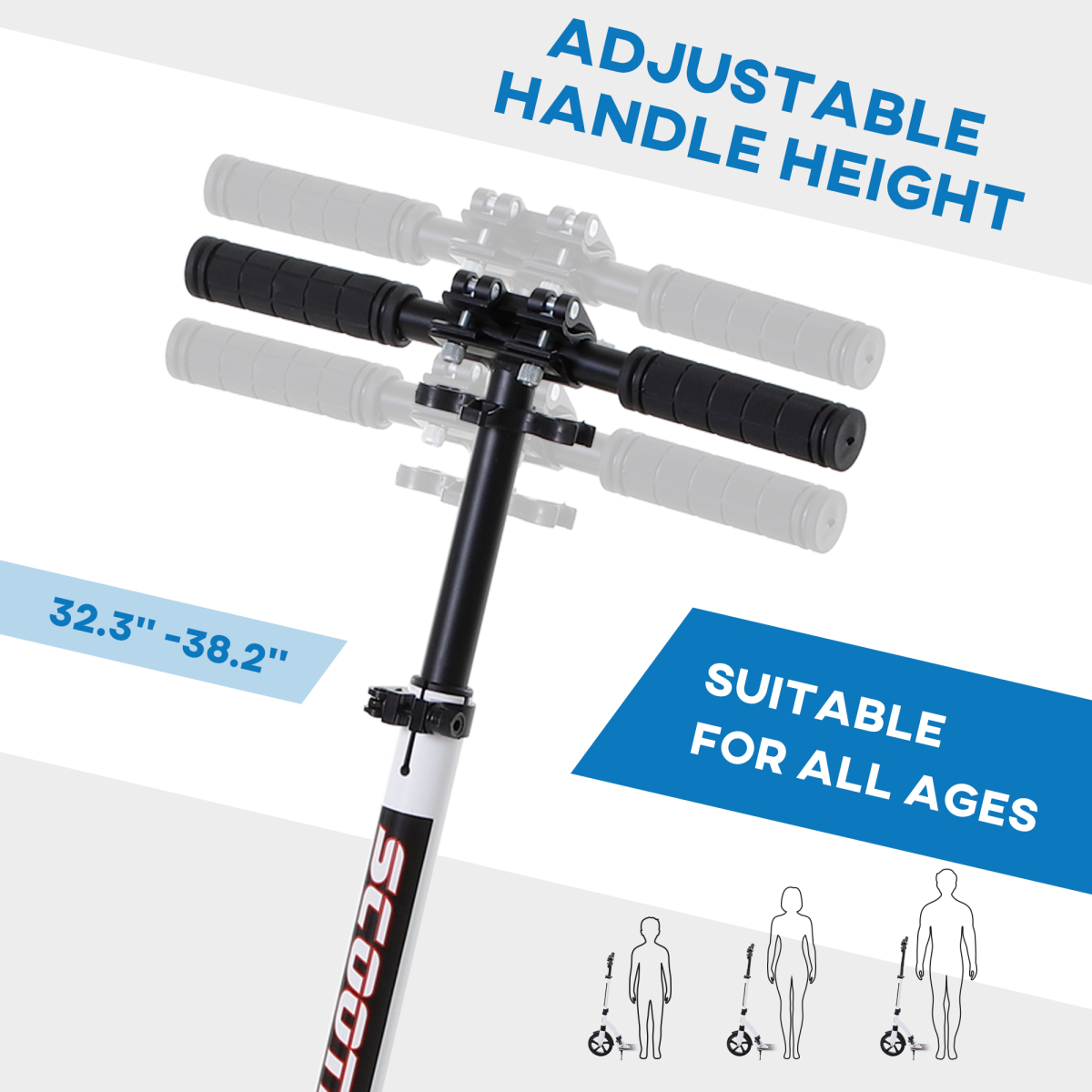 Teens Adult Kick Scooter Foldable Adjust Aluminum For Age 14 White