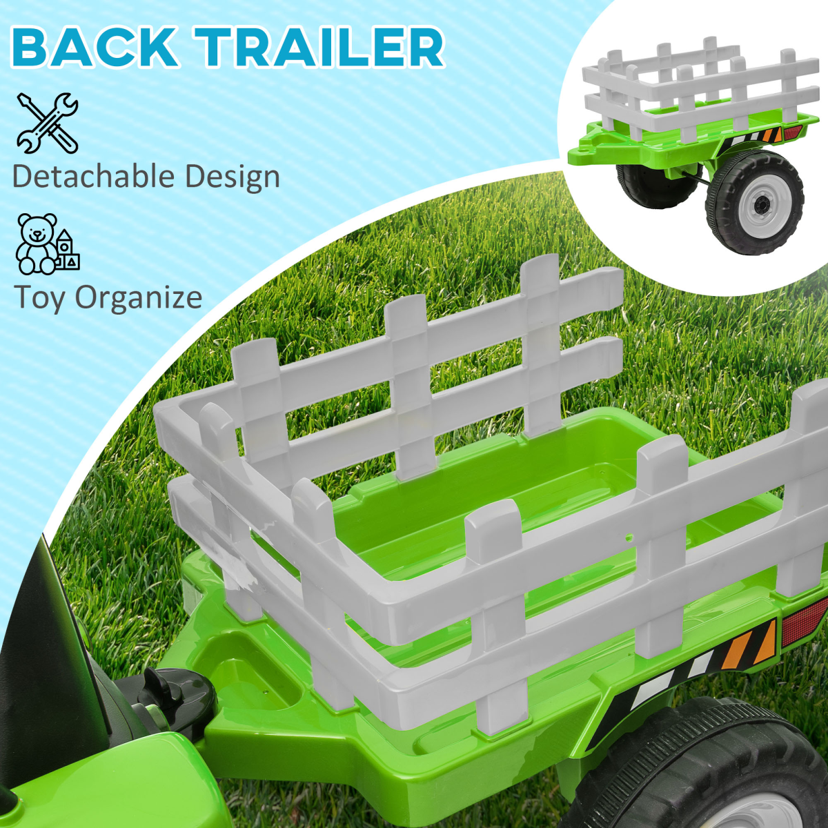 HOMCOM Ride-On Tractor with Remote Control & Detachable Trailer – Green