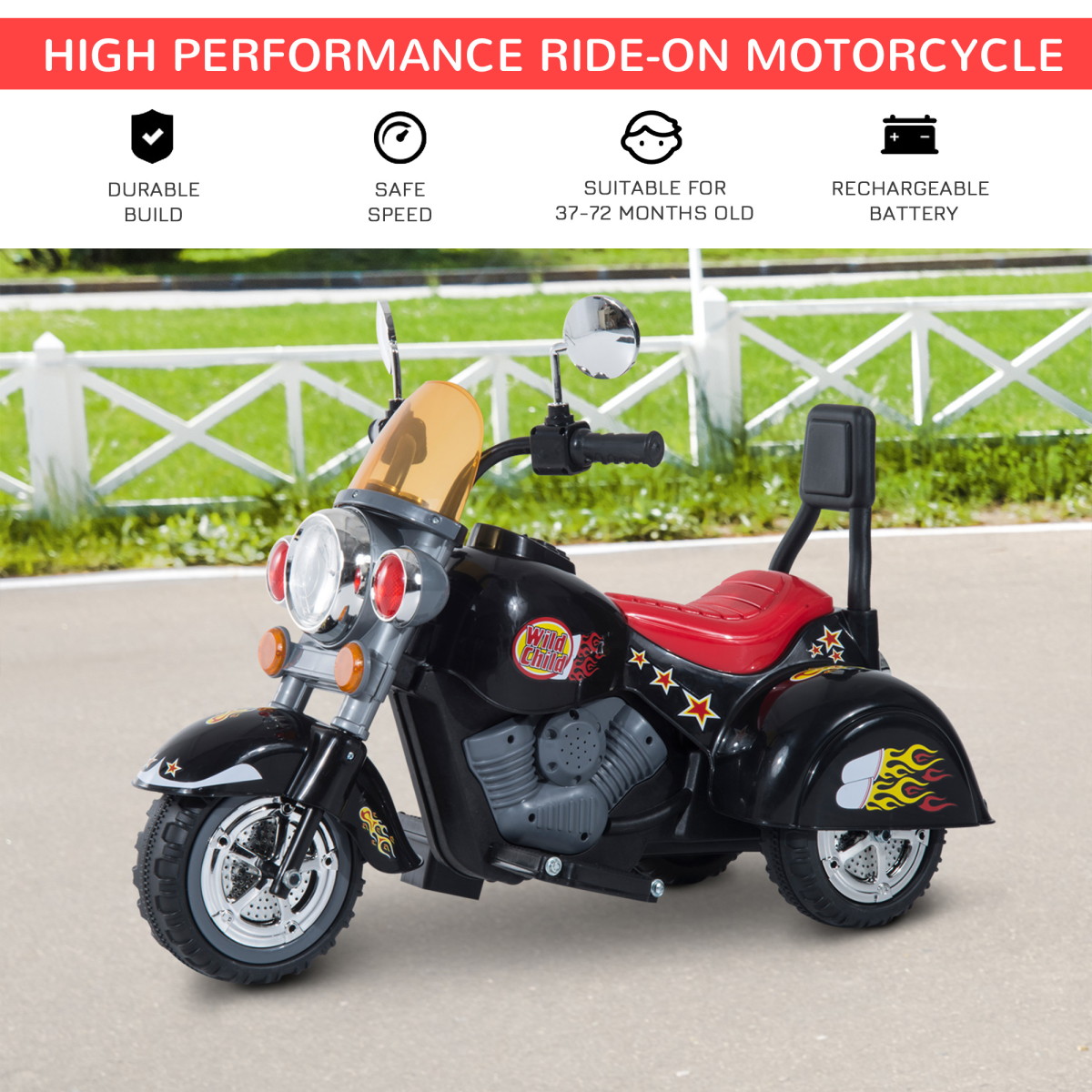 Kids Electric Ride-On Motorbike with Lights & Music 6 V– 3-Wheel Design (Ages 3–6)