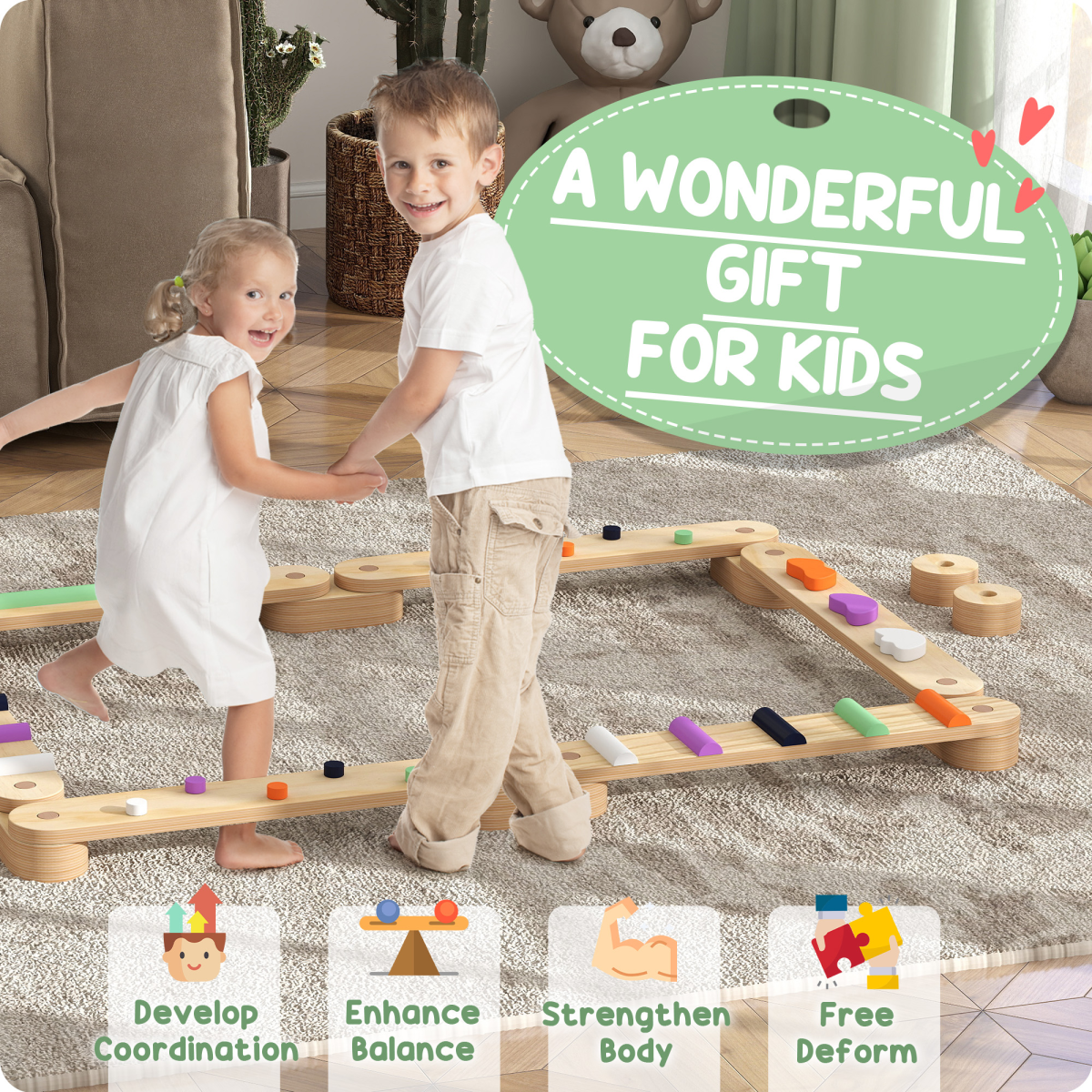 Kids Balance Board Set – 8 Bases, 6 Beams | Multicolour
