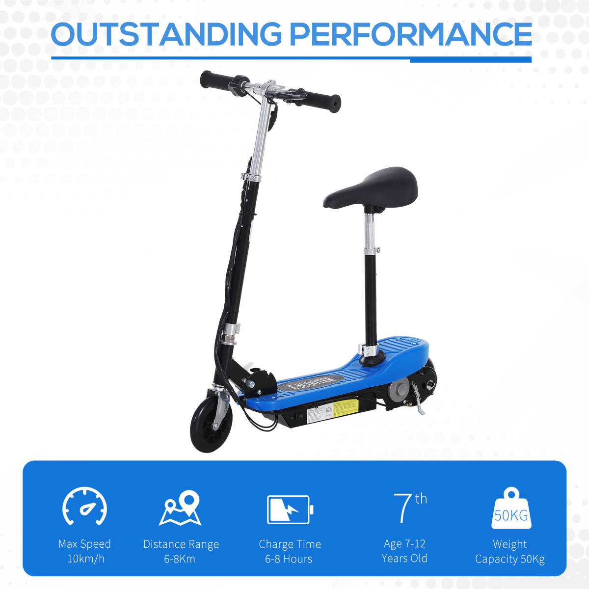 Kids Foldable Electric Powered Scooters 120W Toy Brake Kickstand Blue HOMCOM