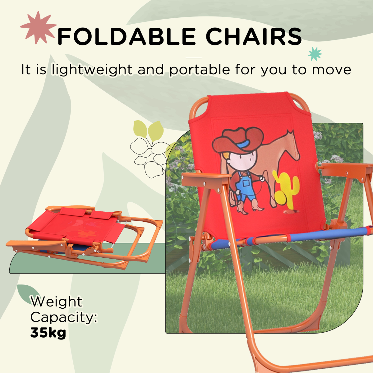 Kids Cowboy-Themed Garden Set – 4-Piece Table, Chairs & Adjustable Parasol (Ages 3–6)
