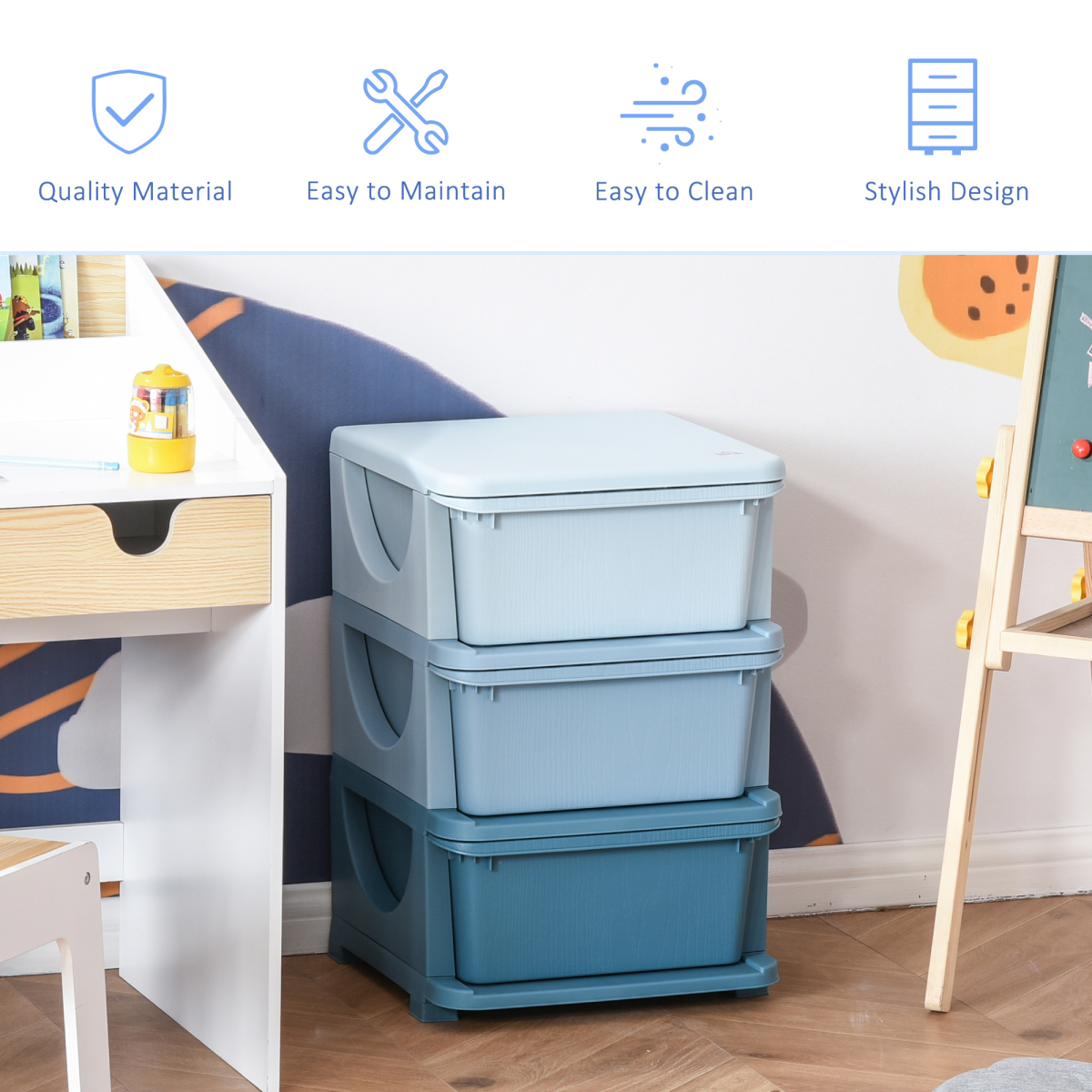 Kids 3-Drawer Plastic Storage Unit – Compact Toy & Clothes Organiser
