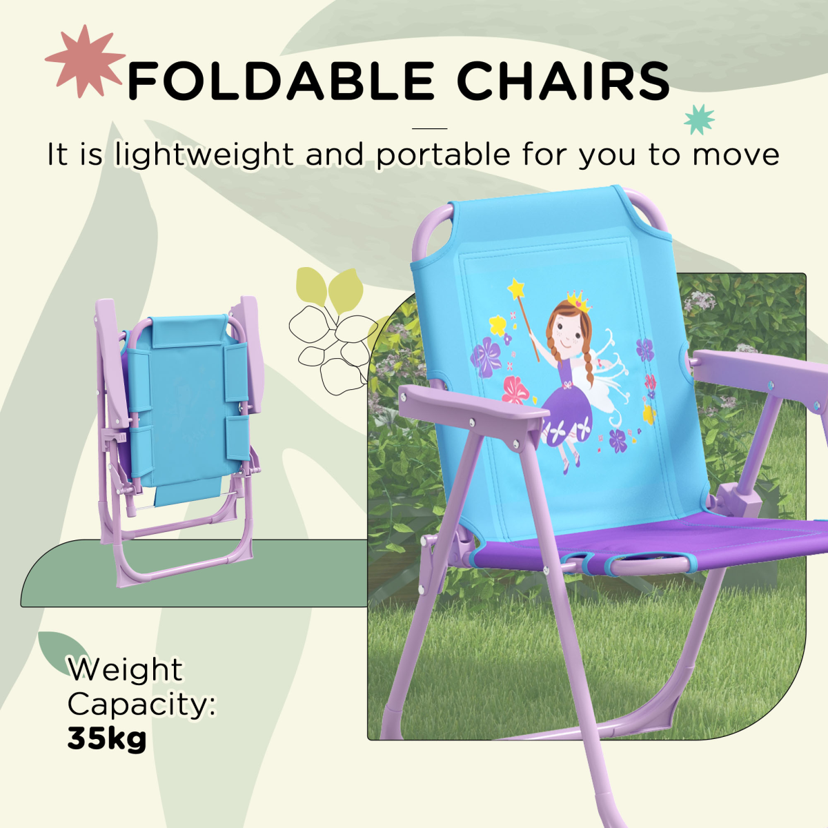 Kids Fairy-Themed Garden Set – 4-Piece Table, Chairs & Adjustable Parasol (Ages 3–6)