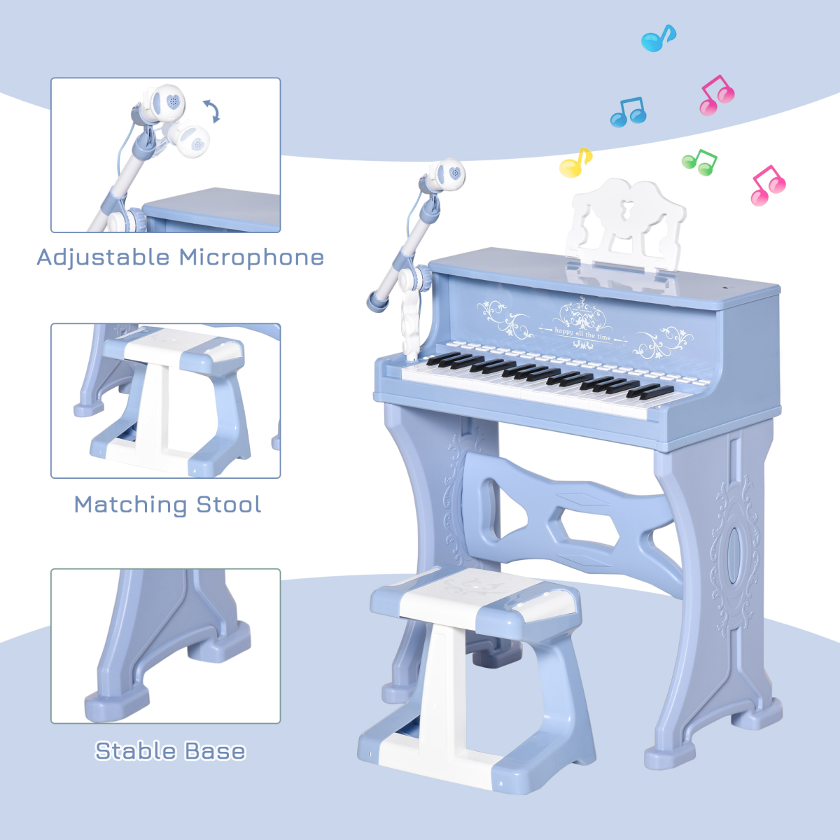 37-Key Baby Piano with Microphone & Stool – Educational Musical Toy