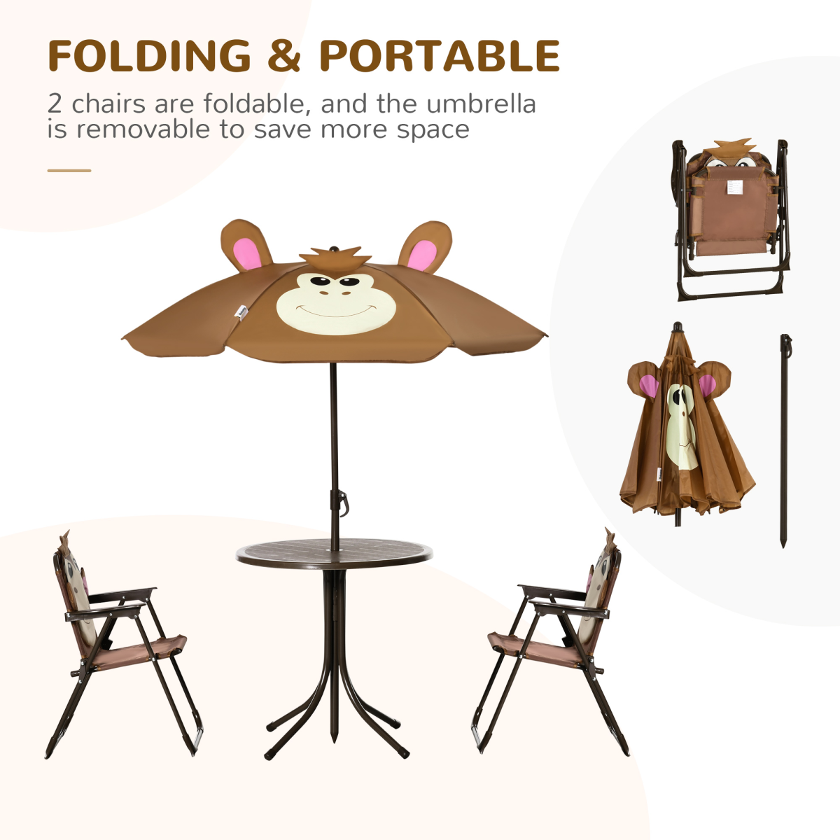 Kids Foldable Four-Piece Garden Set – Table, Chairs & Umbrella