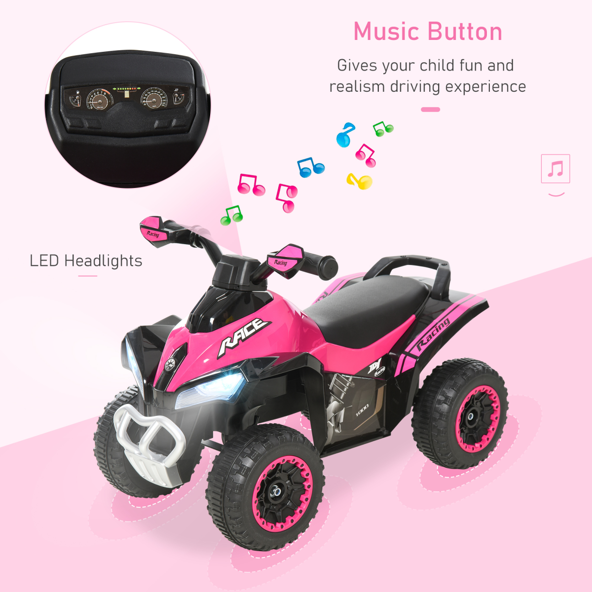 Kids Ride-On Balance Bike with Lights & Music – 4-Wheel Push Car (Ages 18–36 Months)
