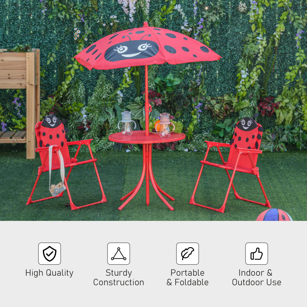 π Kids Outdoor Folding Picnic Table & Chair Set β Ladybug Design