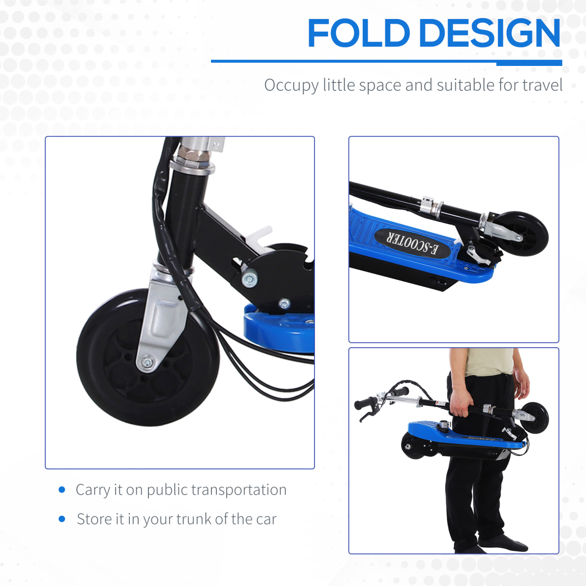 Kids Foldable Electric Powered Scooters 120W Toy Brake Kickstand Blue HOMCOM