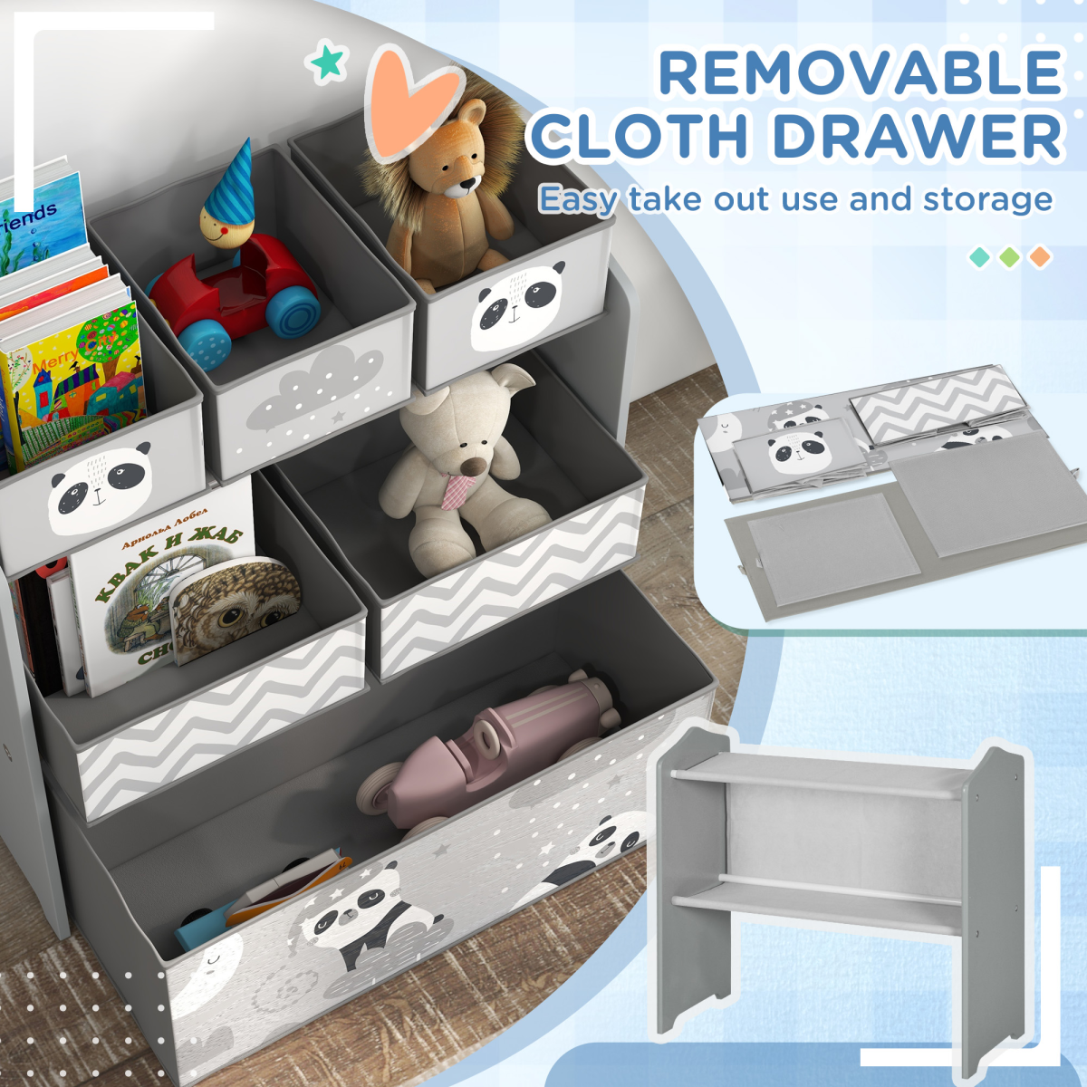 Kids Toy Storage Unit with 6 Removable Bins – Grey (Ages 3–8)