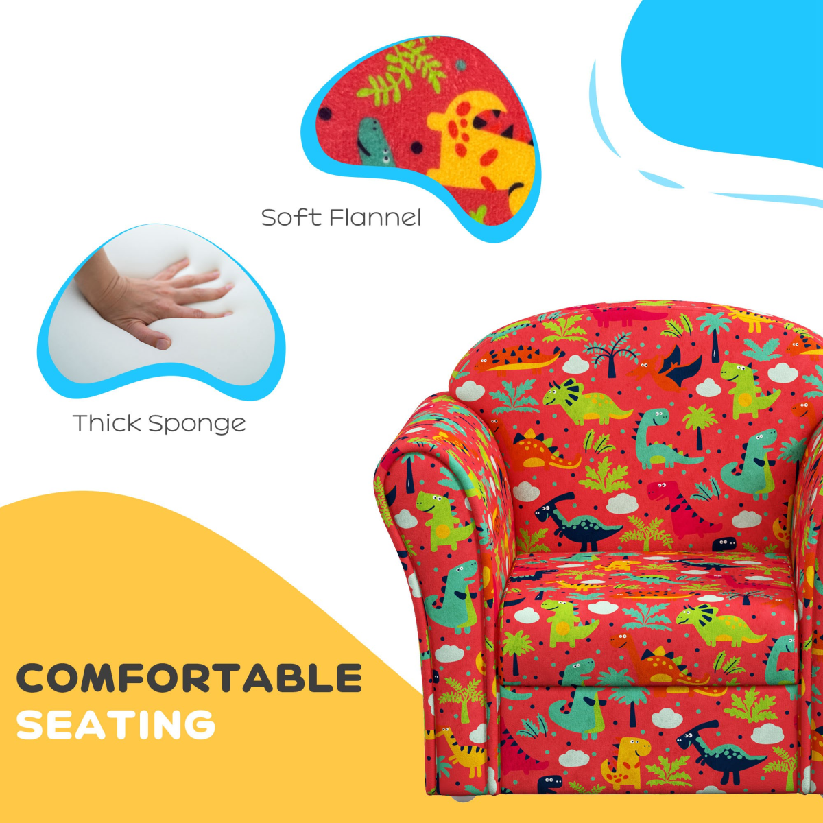 Kids Dinosaur Armchair – Red Toddler Sofa Chair (Ages 18–36 Months)