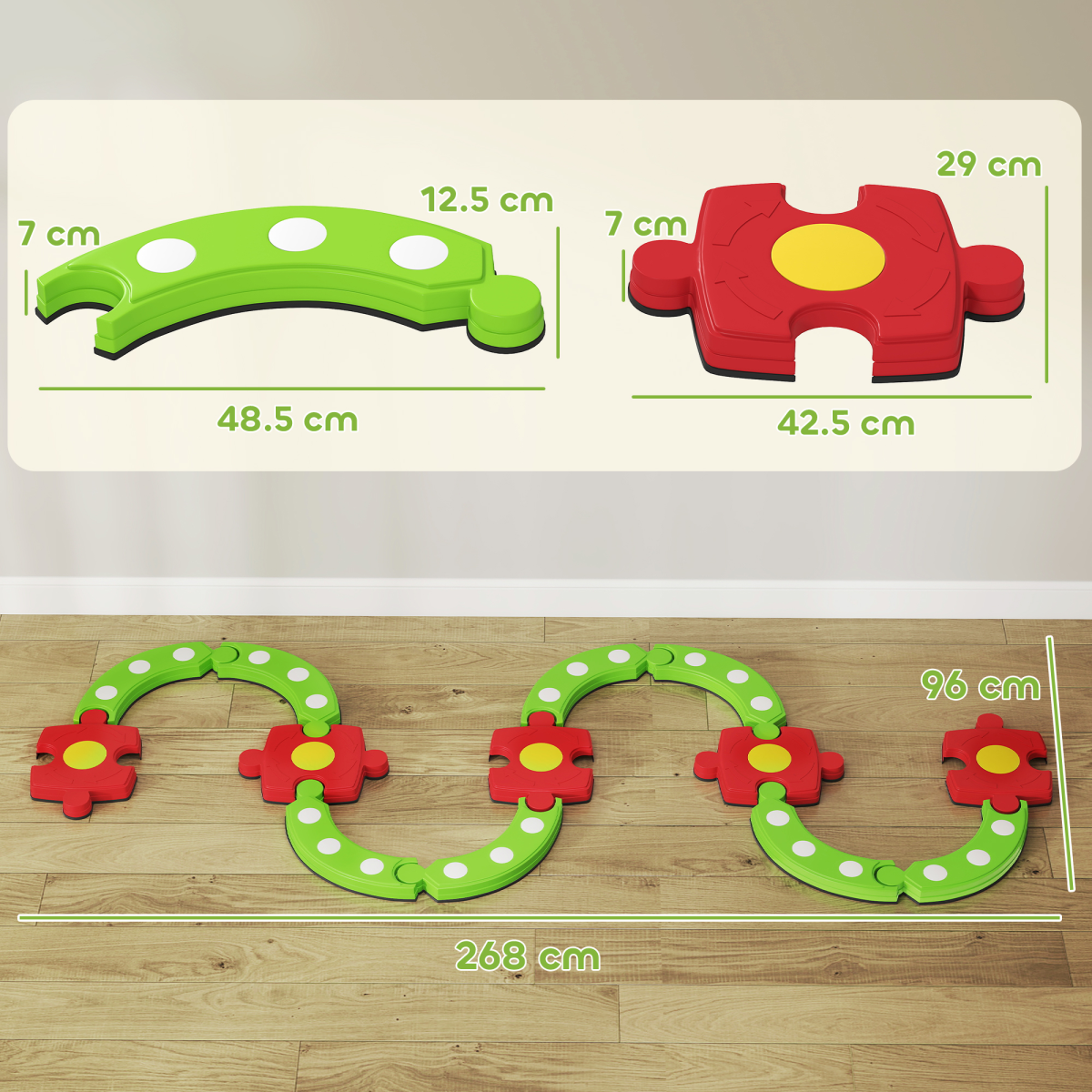 Kids’ Modular Balance Beam Set – Green & Red