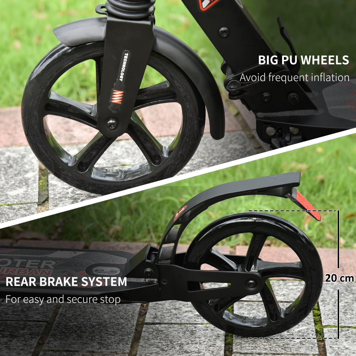 Kick Scooter Folding 2 Big Wheels Adjustable Adult Teens For 14 Black HOMCOM