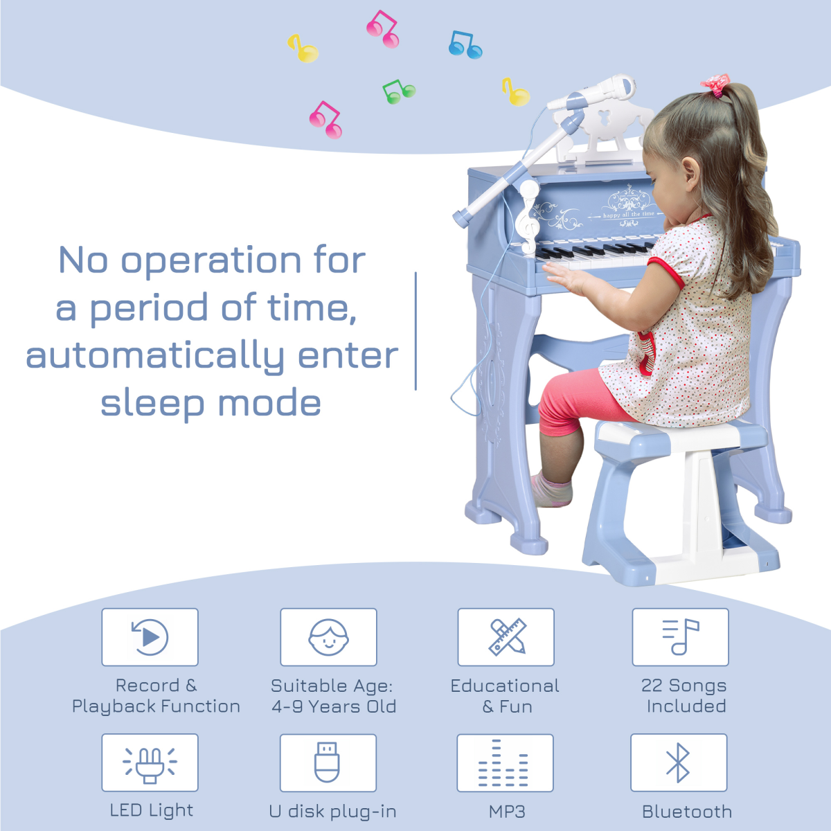 37-Key Baby Piano with Microphone & Stool – Educational Musical Toy