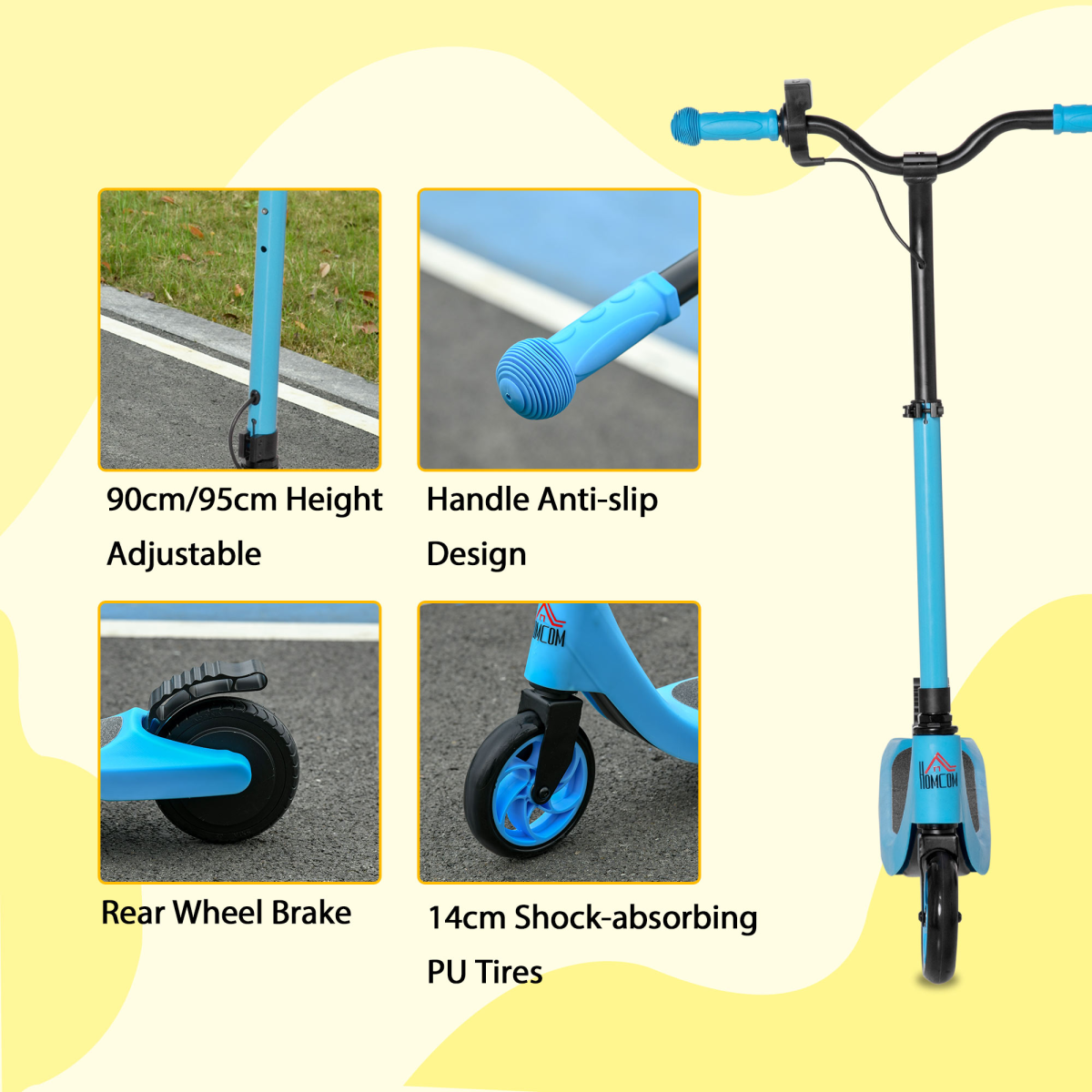 120W Electric Scooter w/ Battery Level Display, Rear Break - Blue