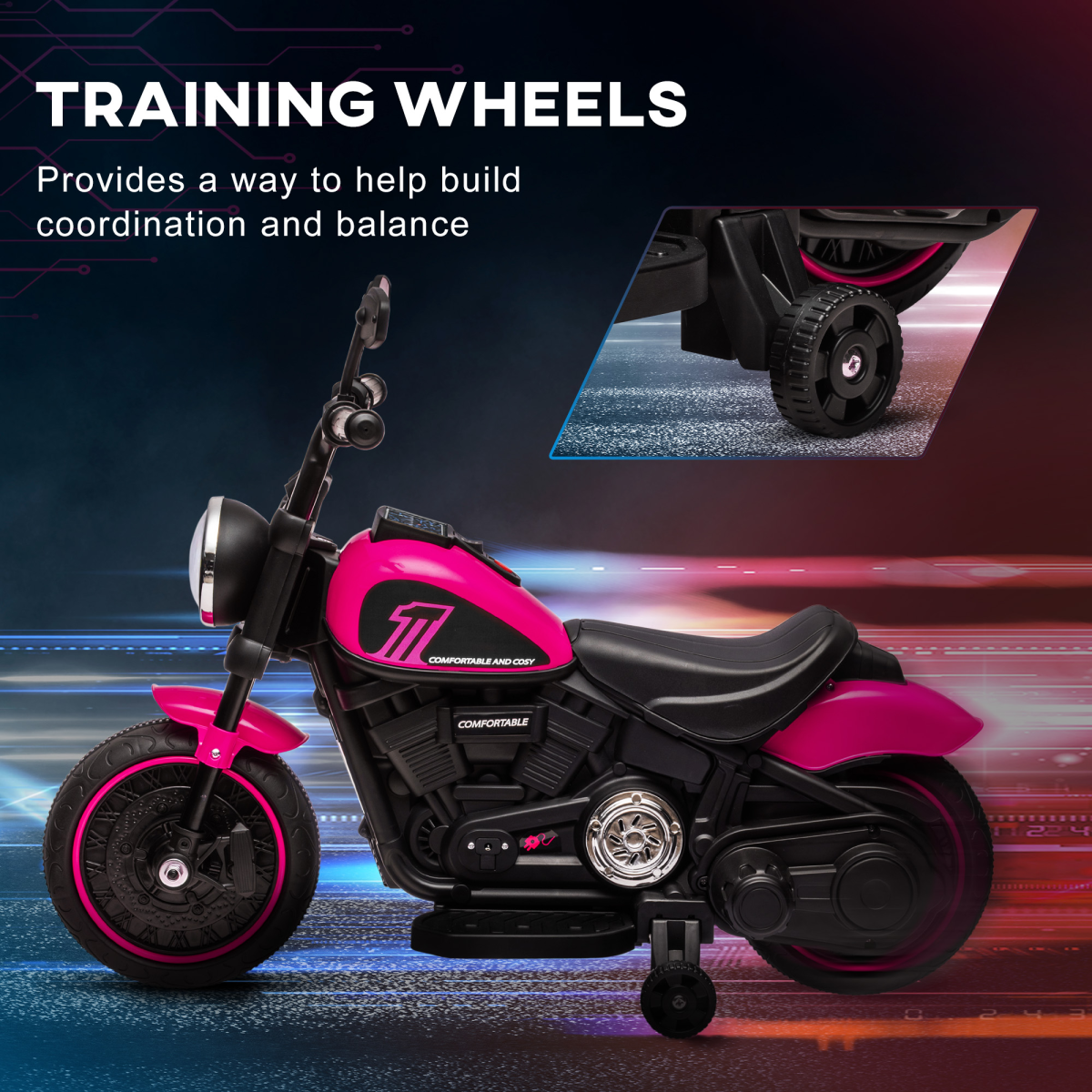 Kids Electric Ride-On Bike – Pink & Black (6V)