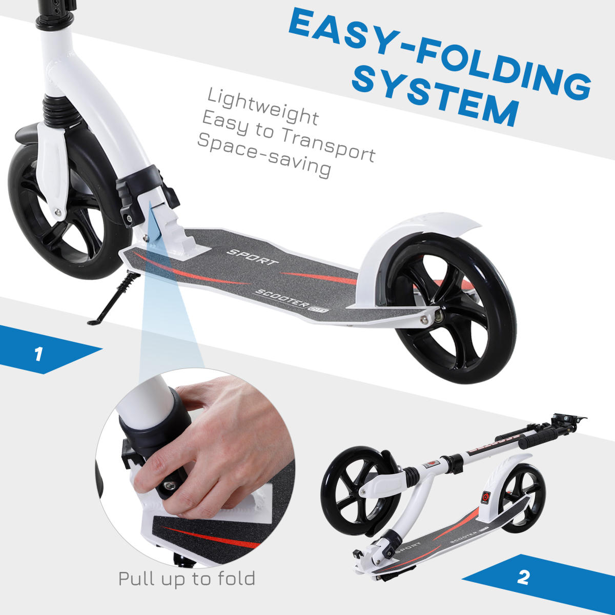 Teens Adult Kick Scooter Foldable Adjust Aluminum For Age 14 White