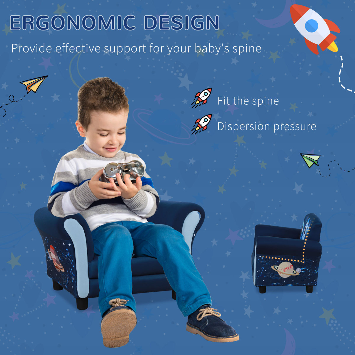 HOMCOM Kids Mini Sofa Chair with Armrest – Blue (Ages 3-6)
