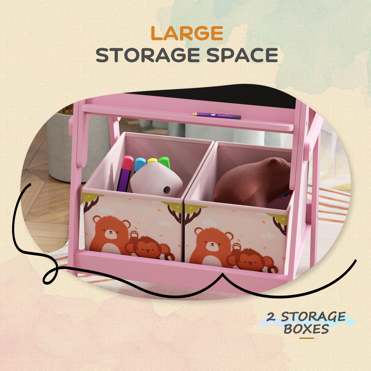 AIYAPLAY 2-in-1 Kids Art Easel โ Pink,Whiteboard, Chalkboard, Storage Boxes
