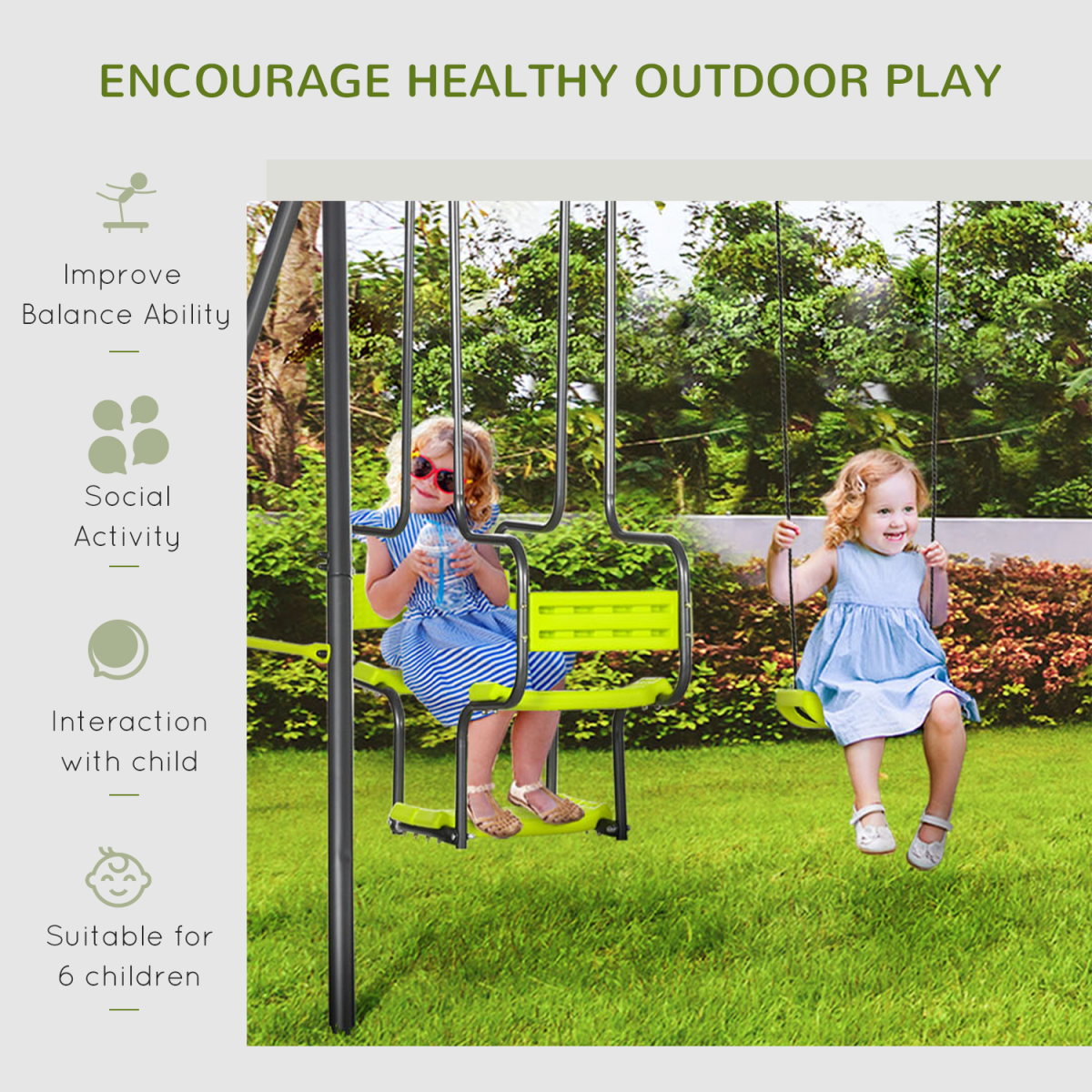6-in-1 Kids Outdoor Swing Set – Green & Black