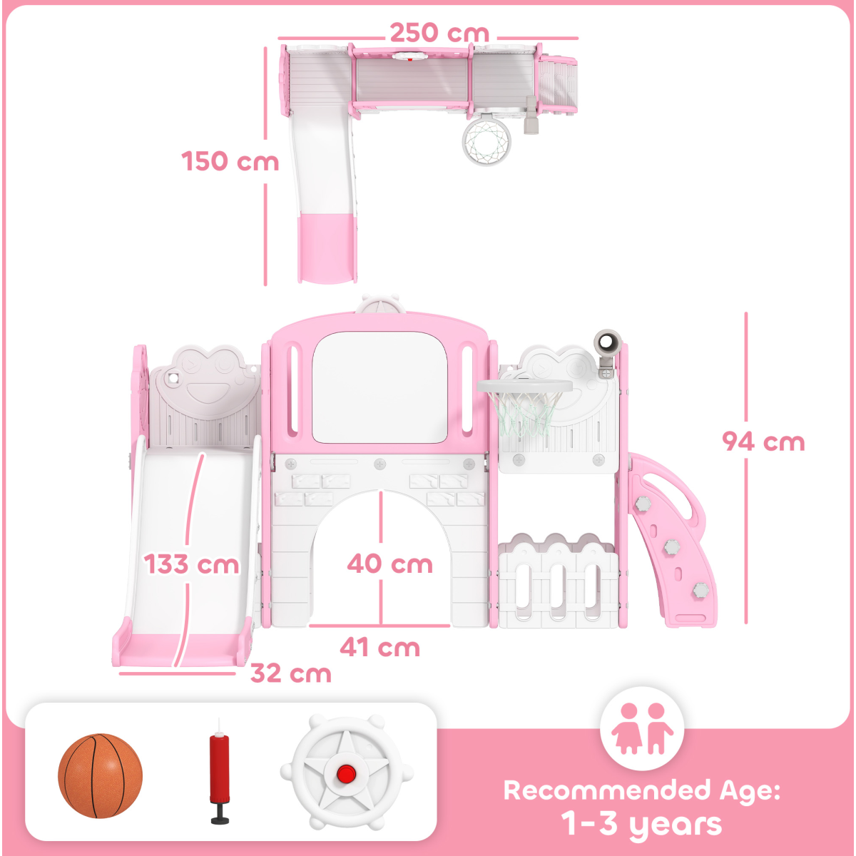 7-in-1 Indoor Playground Slide Set ā Pink & White