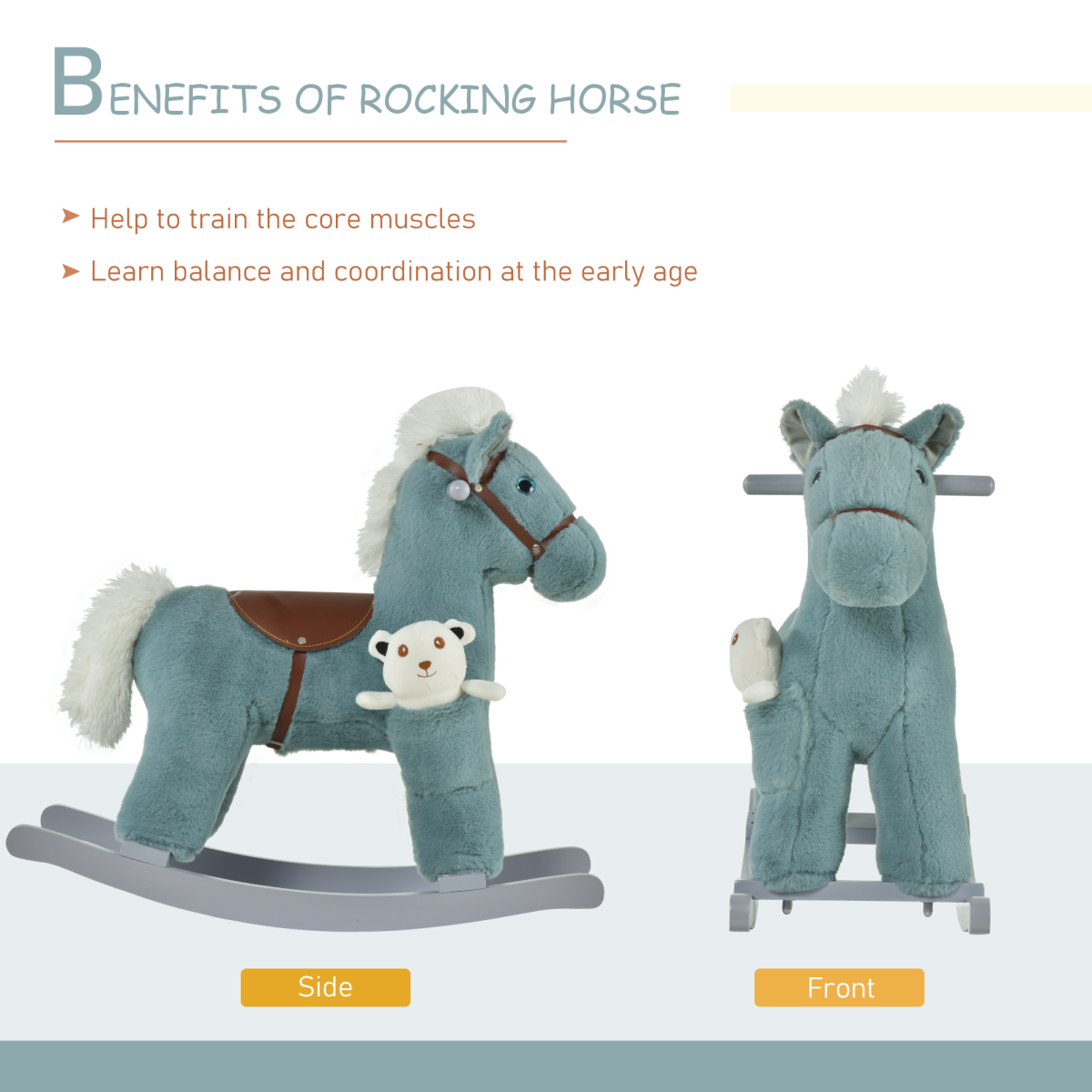 Classic Kids Rocking Horse with Sounds – Wooden Base Ride-On Toy