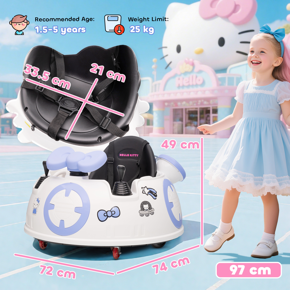 Official Hello Kitty 6V Kids’ Electric Bumper Car – White & Purple