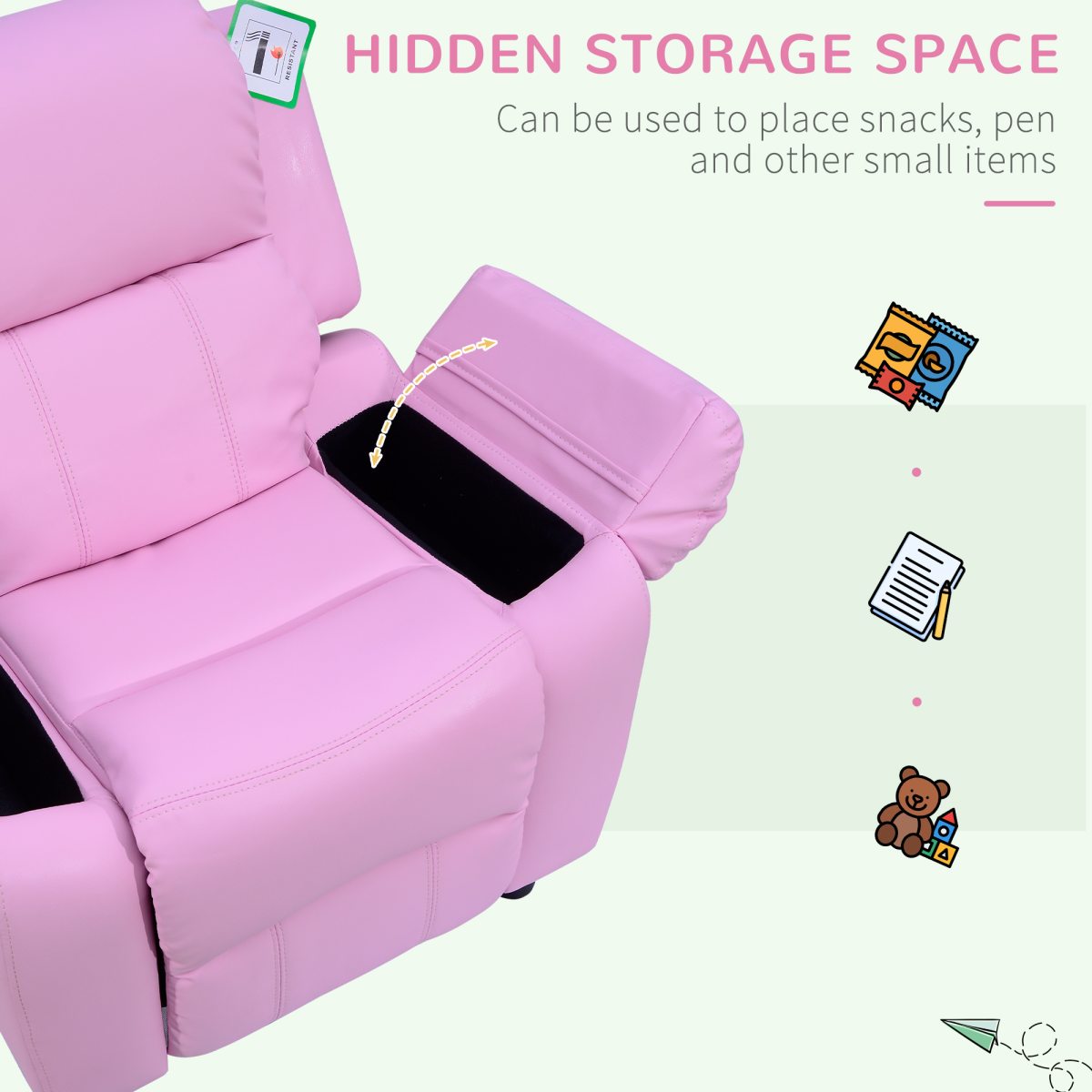 Kids’ Reclining Armchair with Storage – PU Leather