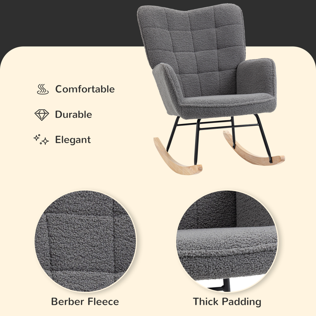 Comfortable Rocking Armchair – Soft Fleece Upholstery, Gentle Rocking Motion HOMCOM