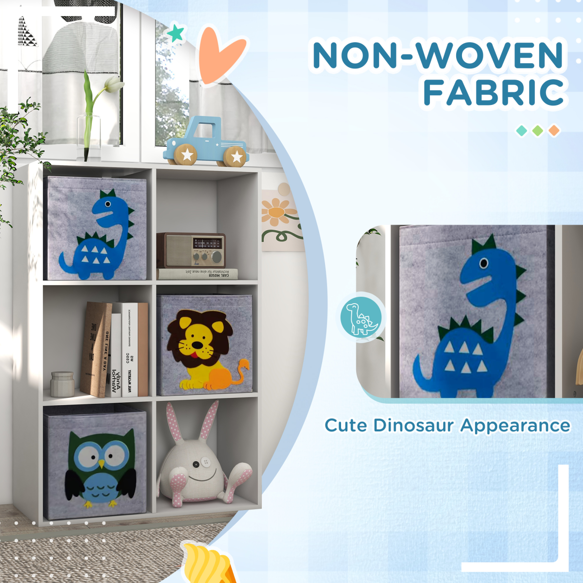 Kids Toy Organiser with 3 Drawers & 6 Cubes – White/Grey (Ages 3+)